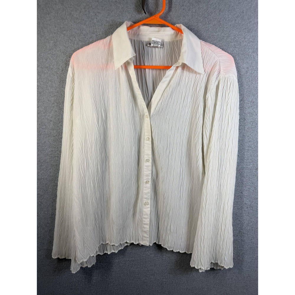 Nicola Shirt Womens Large White Crinkle Chiffon Button Front Long Sleeve Top